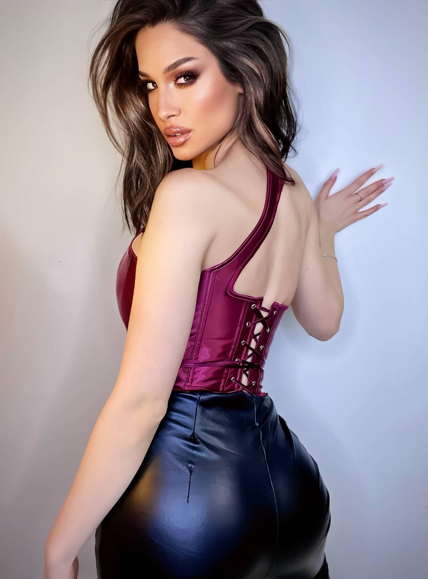 Succubus Corset - Deep Red Sexy Satin One Strap Corset - SeptemAura